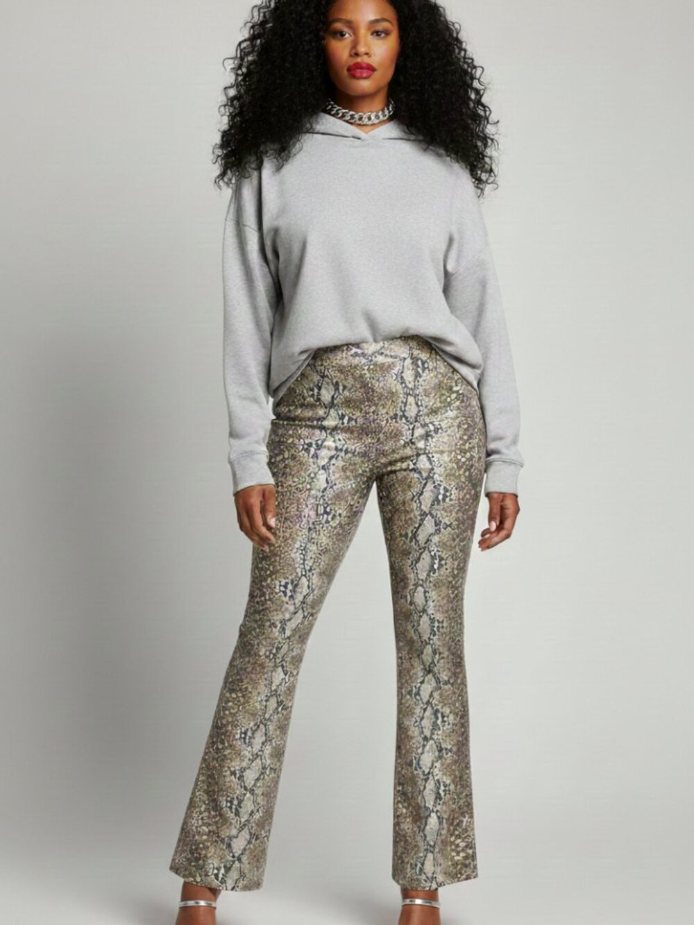ASOS Snake Print Wide Leg Pants in Neutral Brown and Gray